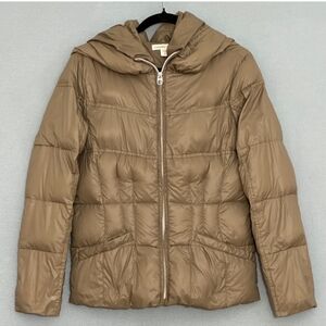 Coldwater Creek Light Brown Puffer Jacket Hooded Size Medium 10-12
